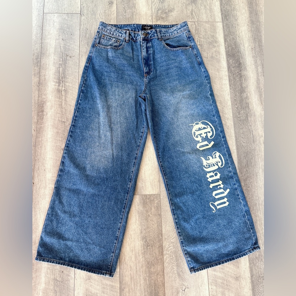 Ed Hardy Jeans Y2K Born Free Bird 90's Style Sz 34 X 44 Baggy WIDE LEG Skater